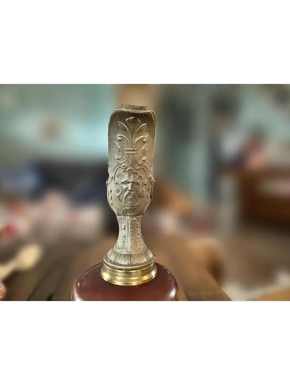 Vintage Hand-Painted Floral Metal-Top Urn Vase